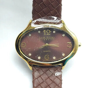 Joan Rivers Classics Quartz Watch With Gold Tone Case Brown Leather Strap